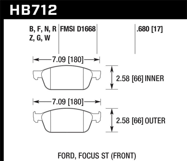 Hawk HB712N.680 13 Ford Focus HP+ Front Street Brake Pads