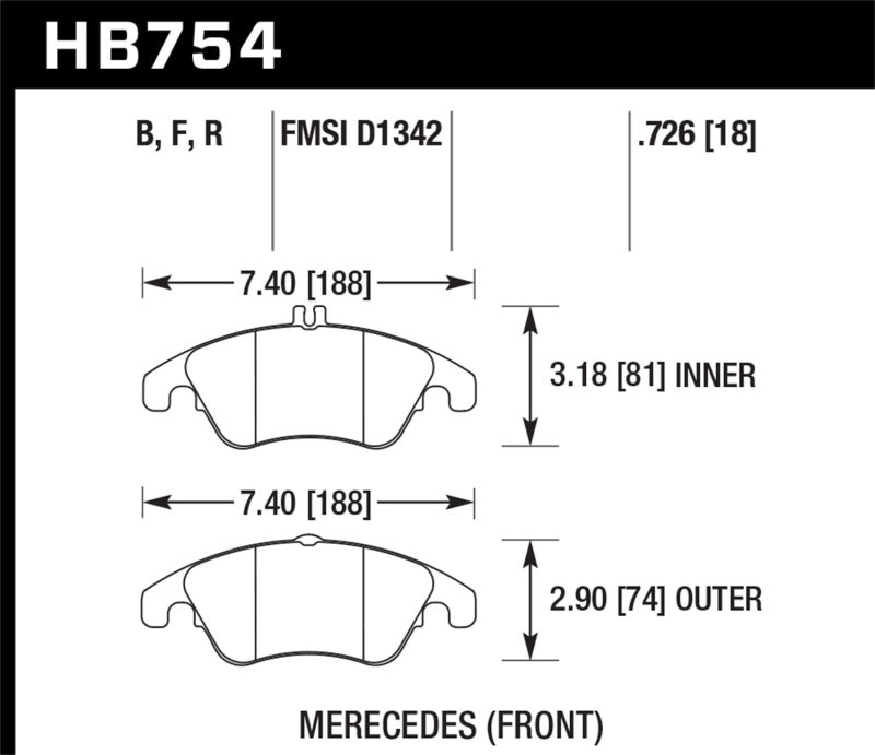 Hawk HB754F.726 10-16 Mercedes-Benz E350 / 12-16 Mercedes-Benz SLK350 HPS Street Front Brake Pads