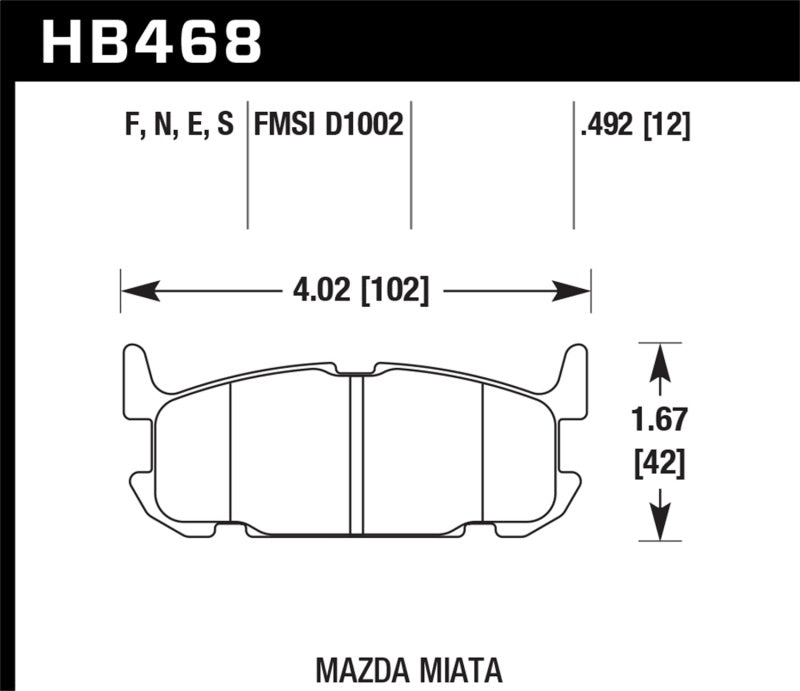 Hawk HB468N.492 03-05 Miata w/ Sport Suspension HP+ Street Rear Brake Pads (D1002)