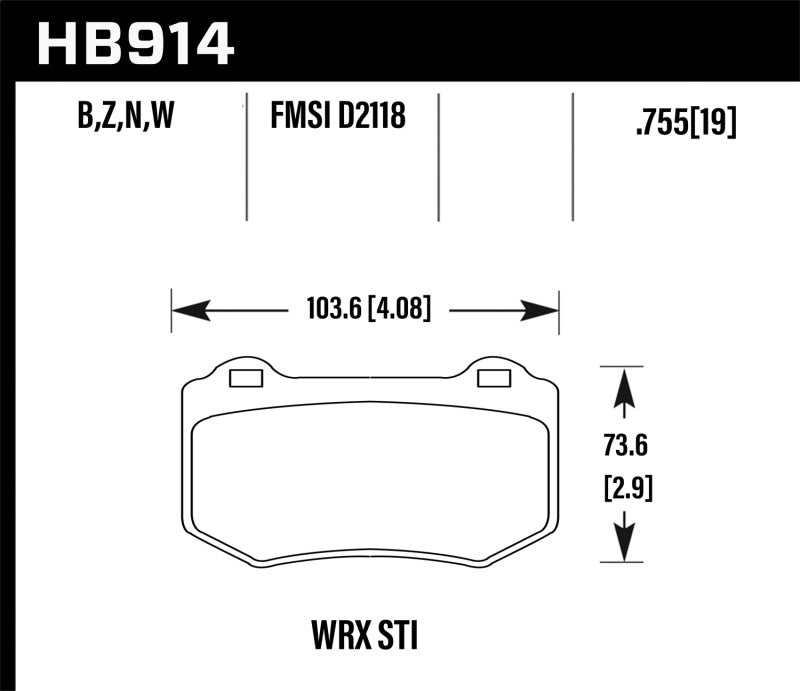 Hawk HB914N.580 2018 Subaru WRX STI HP Plus Rear Brake Pads