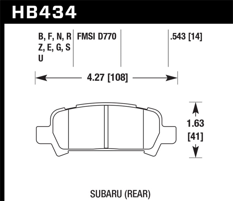 Hawk HB434N.543 02-03 WRX / 05-08 LGT D770 HP+ Street Rear Brake Pads