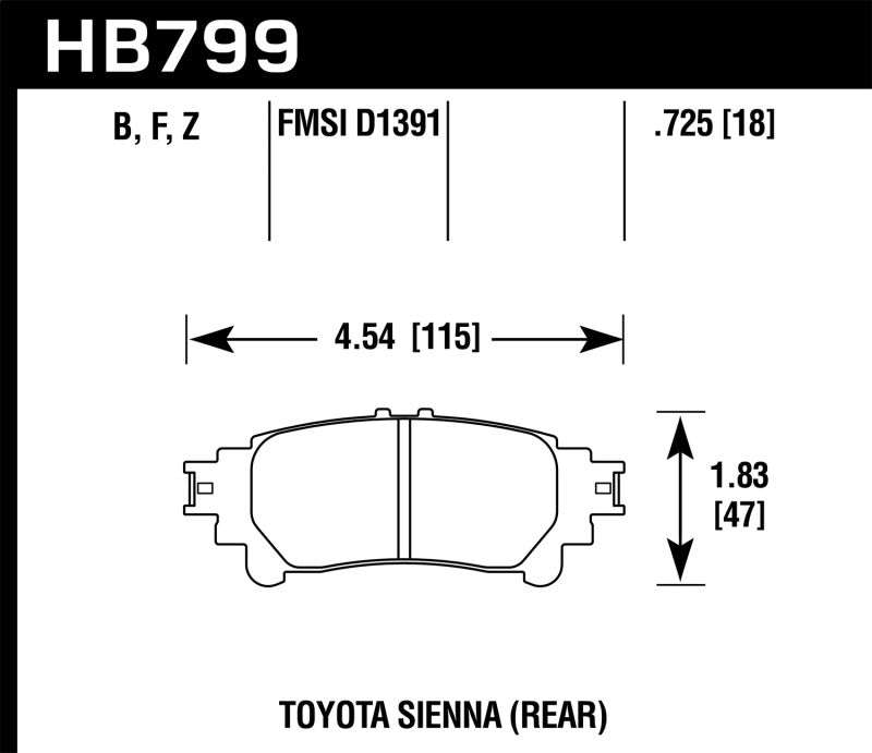 Hawk HB799B.597 14-16 Toyota Highlander HPS 5.0 Rear Brake Pads