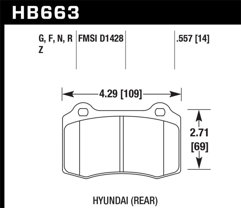 Hawk HB663F.557 10 Hyundai Genesis Coupe (Track w/ Brembo Breaks) HPS Street 14mm Rear Brake Pads