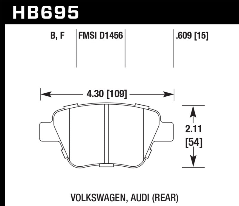 Hawk HB695F.609 12 Audi A3 / 11-12 VW Golf GTI/Jetta S/Jetta SE/Jetta SEL/Jetta TDI HPS Street Rear Brake Pads