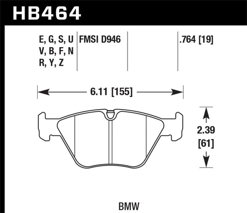 Hawk HB464B.764 2001-2006 BMW 330Ci HPS 5.0 Front Brake Pads