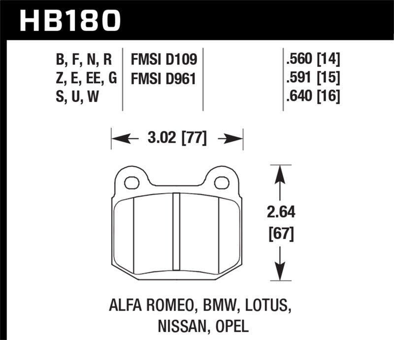 Hawk HB180U.640 1979/1983 BMW 320i DTC-70 Race Front Brake Pads