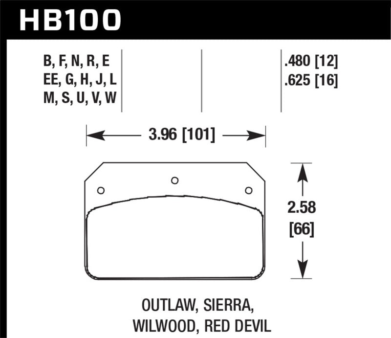 Hawk HB100E.625 Wilwood/Outlaw 16mm Blue 9012 Rear Brake Pads