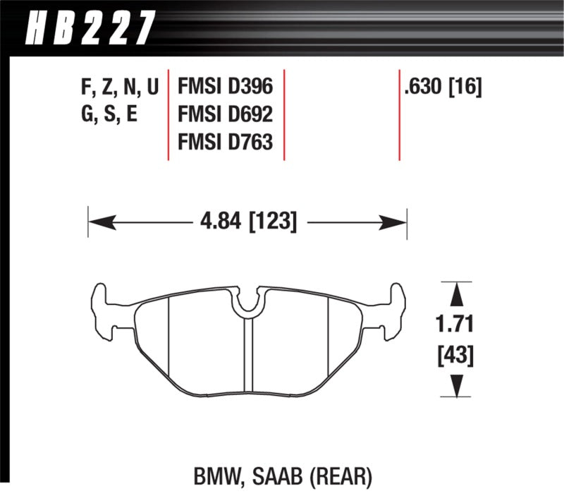 Hawk HB227U.630 92-95 BMW 325iS / 96-02 BMW M3 DTC-70 Race Rear Brake Pads